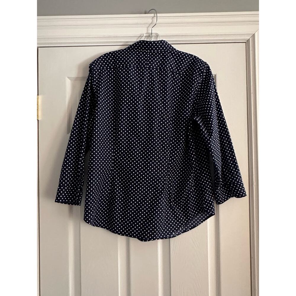 Ralph Lauren Non Iron Polka Dot Button Down Shirt Blue White 3/4 Sleeve LARGE - Picture 5 of 11